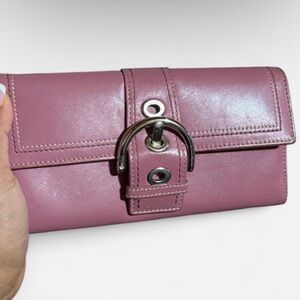 Coach Mauve Leather Wallet with Silver Buckle